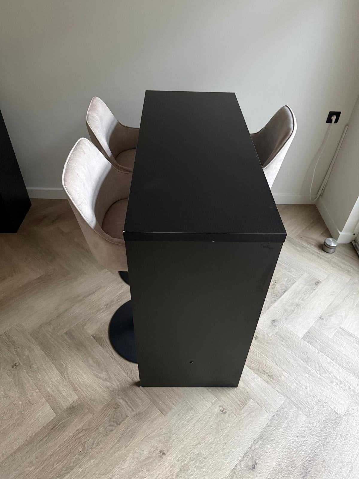 Zwarte bartafel / eettafel  met 4 krukken, Gebruikt, In hoogte verstelbaar, Ophalen of Verzenden, 90 cm of meer
