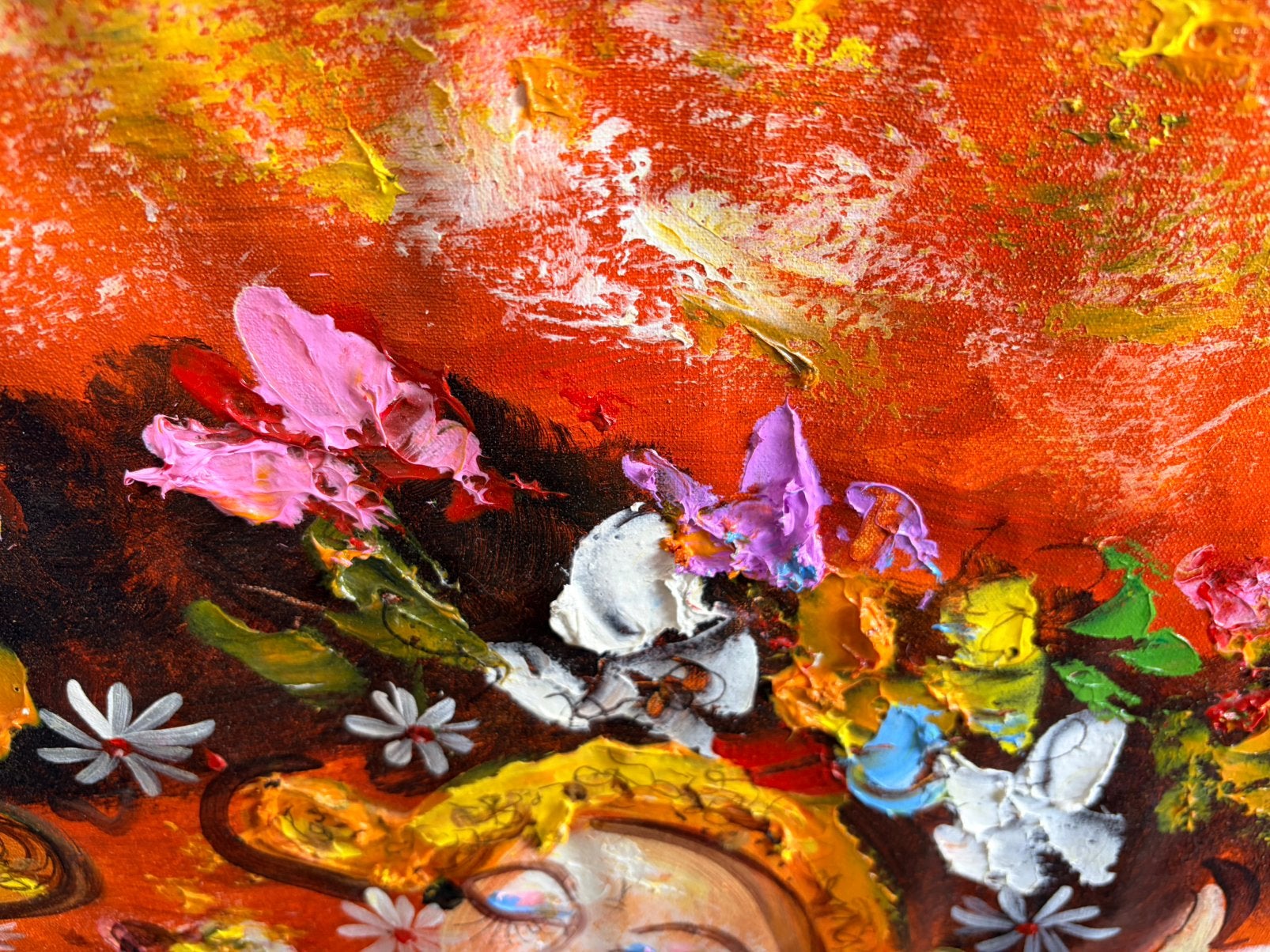 Prachtig schilderij uit Bali, 135 x 85 cm, 3D structuur, Acrylverf, Doek, Portret of Personen, Expressionistisch