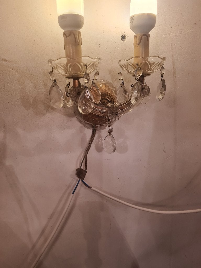 Vintage barokke wandlamp met kristallen pegels, Ophalen of Verzenden