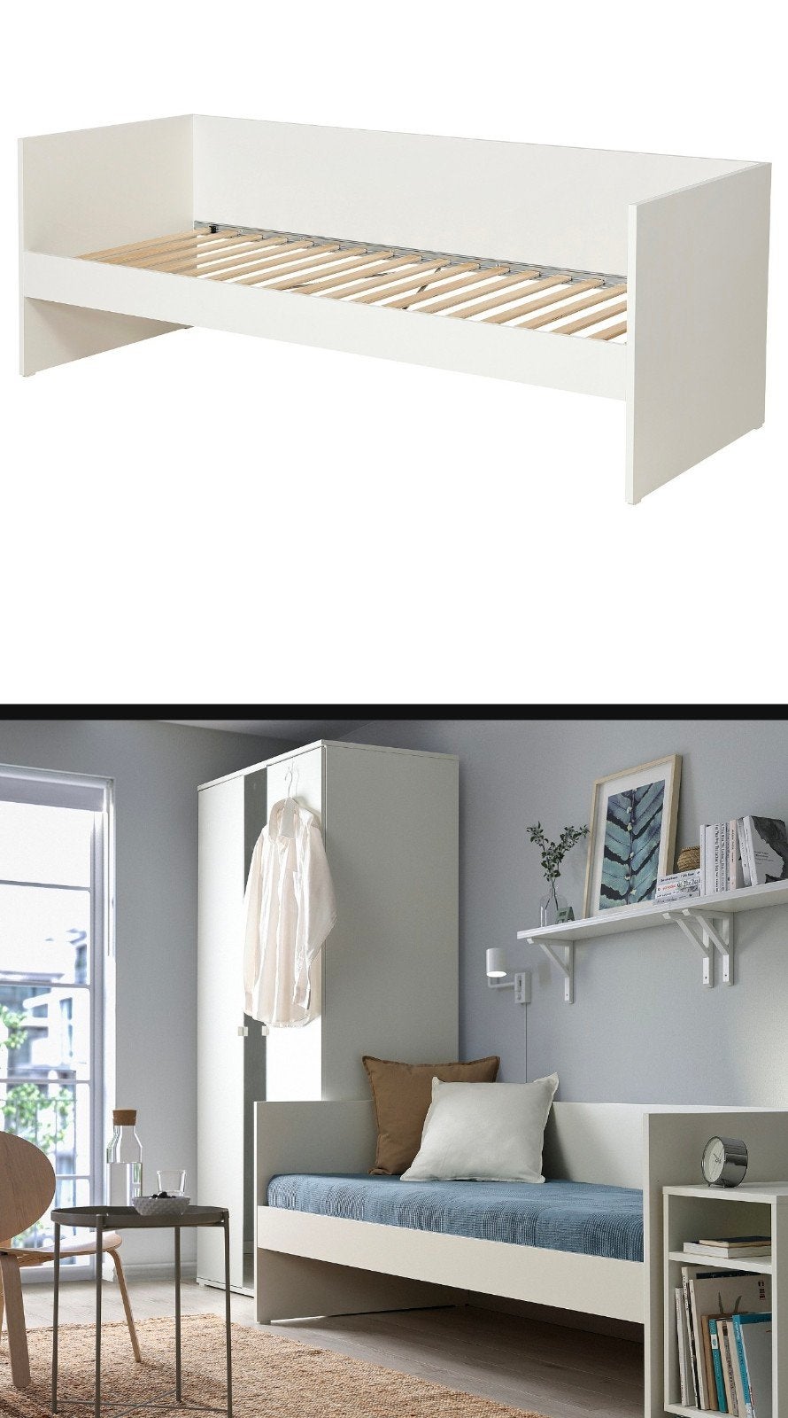 IKEA VIHALS Onderstel bedbank wit 80x200 cm, Ophalen, Eenpersoons, Wit, Nieuw