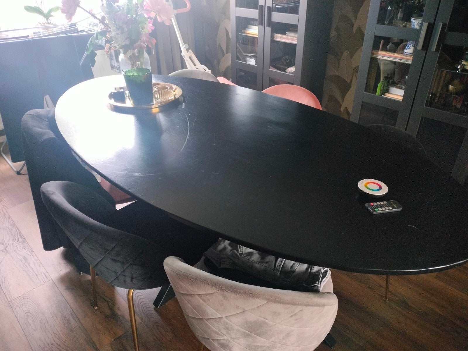 eettafel - stoelen - velvet - 220 cm, Ophalen, 100 tot 150 cm, 200 cm of meer, Zo goed als nieuw