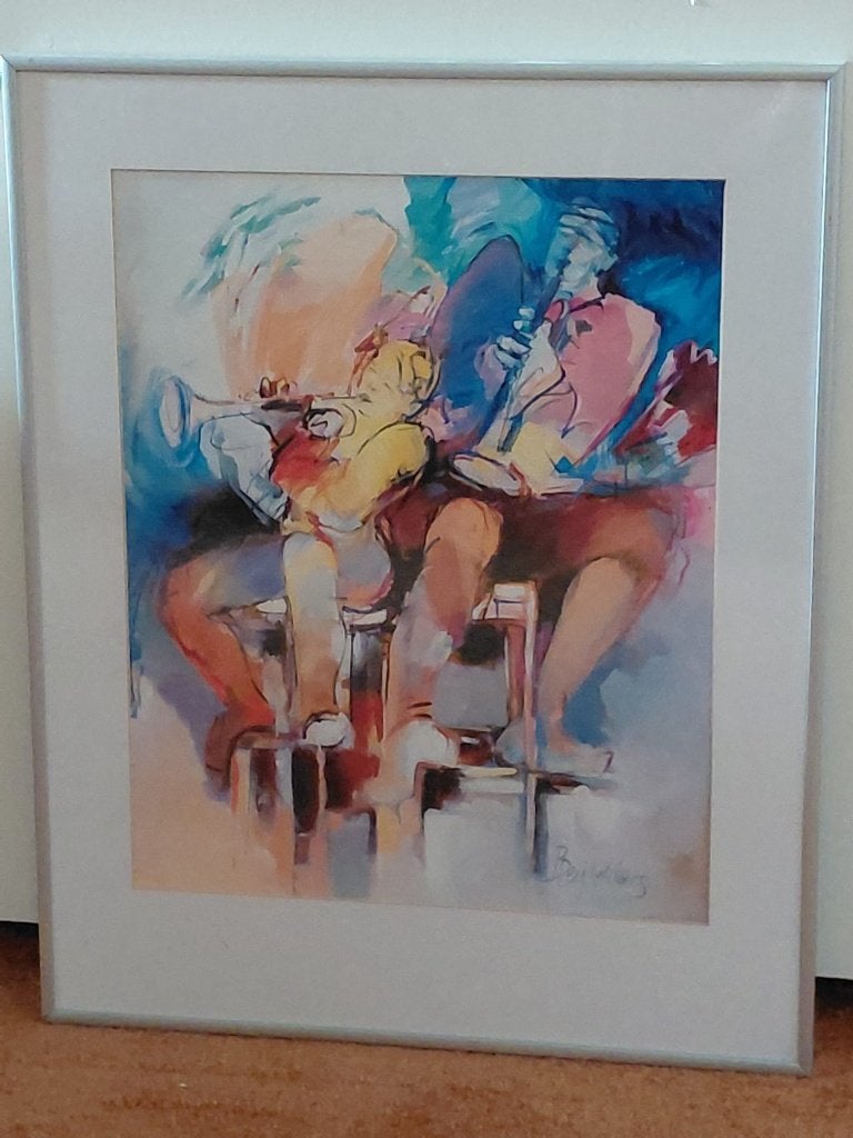 Zeefdruk van B. Leijdekkers van 2 gestileerde muzikanten, Gesigneerd, Ophalen, Zeefdruk