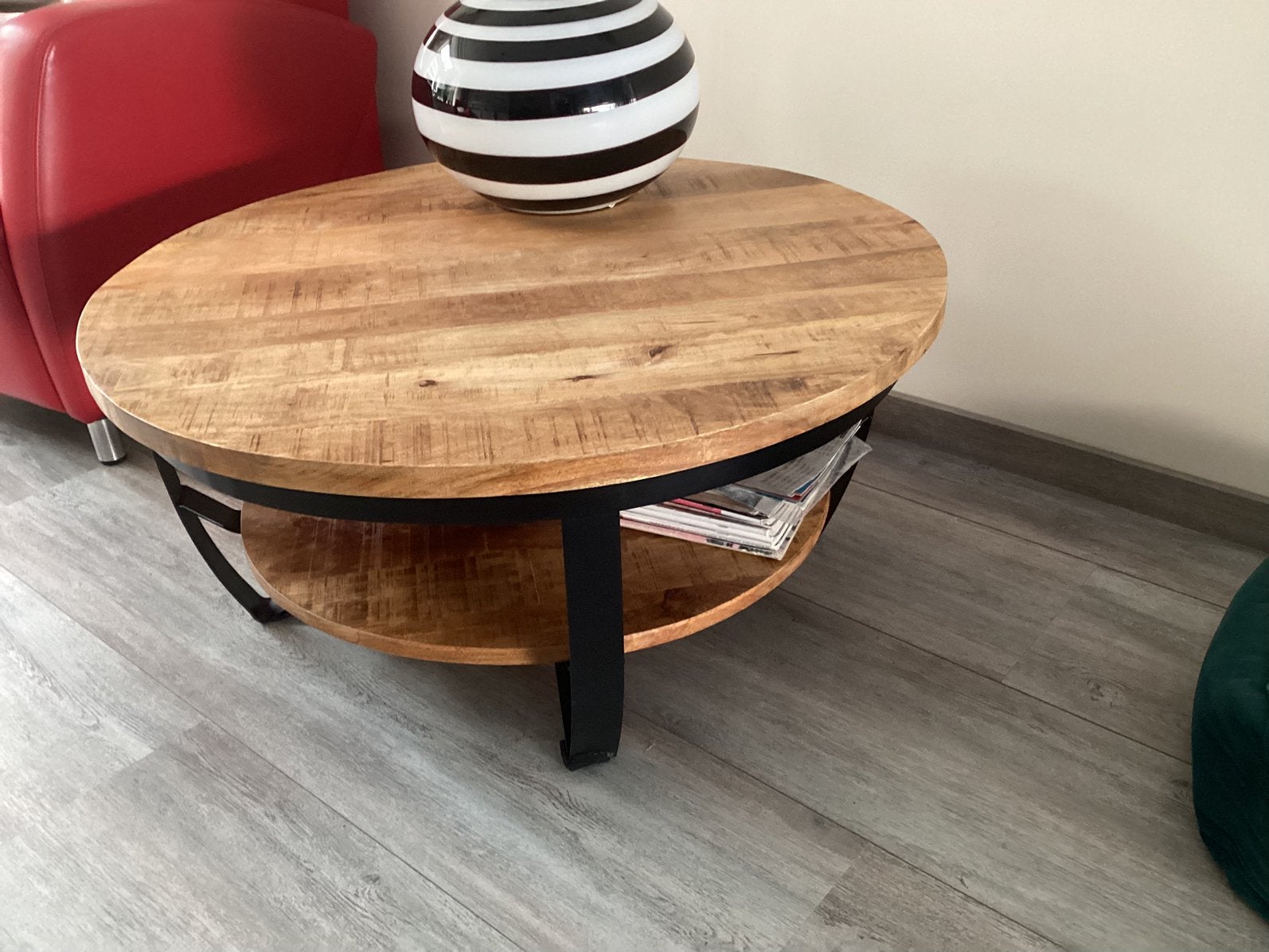 Mango salon tafel izgst…. Dia 90 cm…hoog 42 cm, Ophalen, Zo goed als nieuw, Rond, 50 tot 100 cm