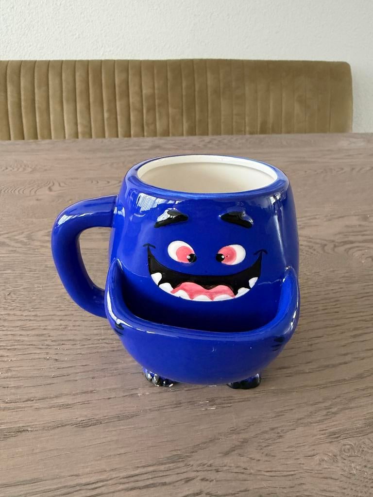 Blauwe Montater mok met koekjeshouder, Ophalen of Verzenden, Zo goed als nieuw
