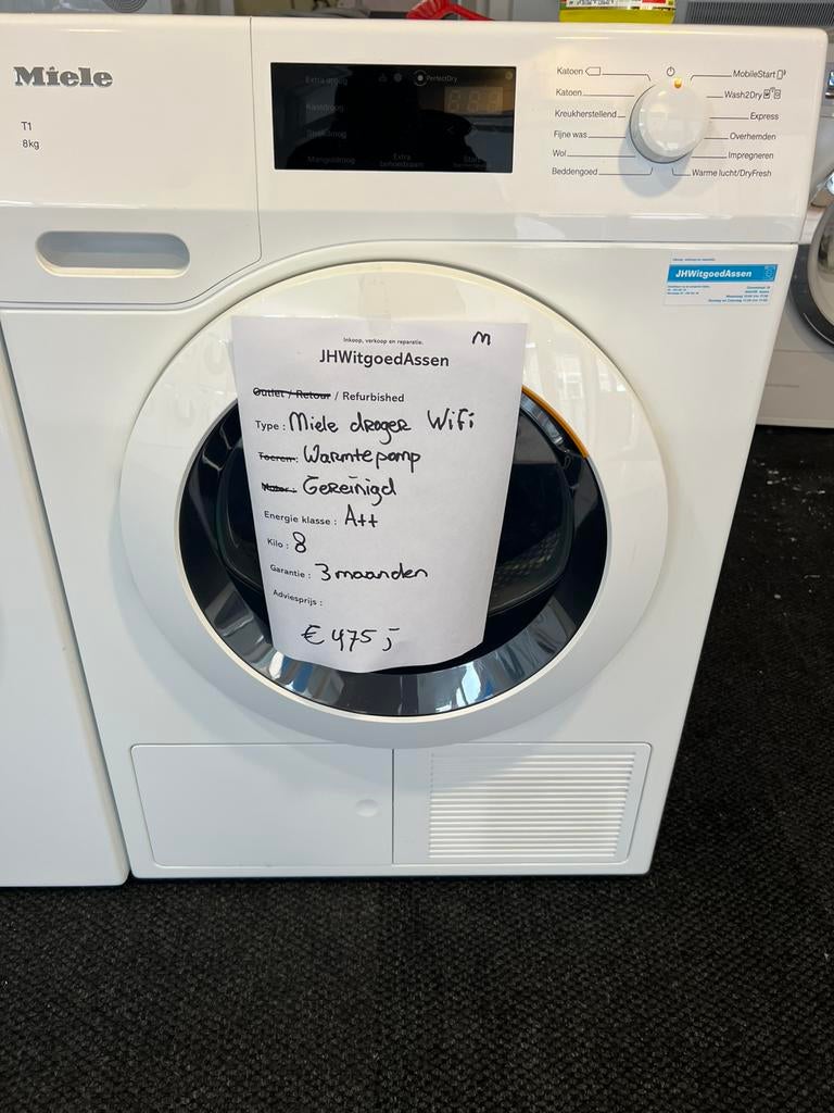 Miele warmtpompdroger . (Wasmachine ook te koop) garantie., Witgoed en Apparatuur, Wasdrogers, Zo goed als nieuw, Condens, Voorlader