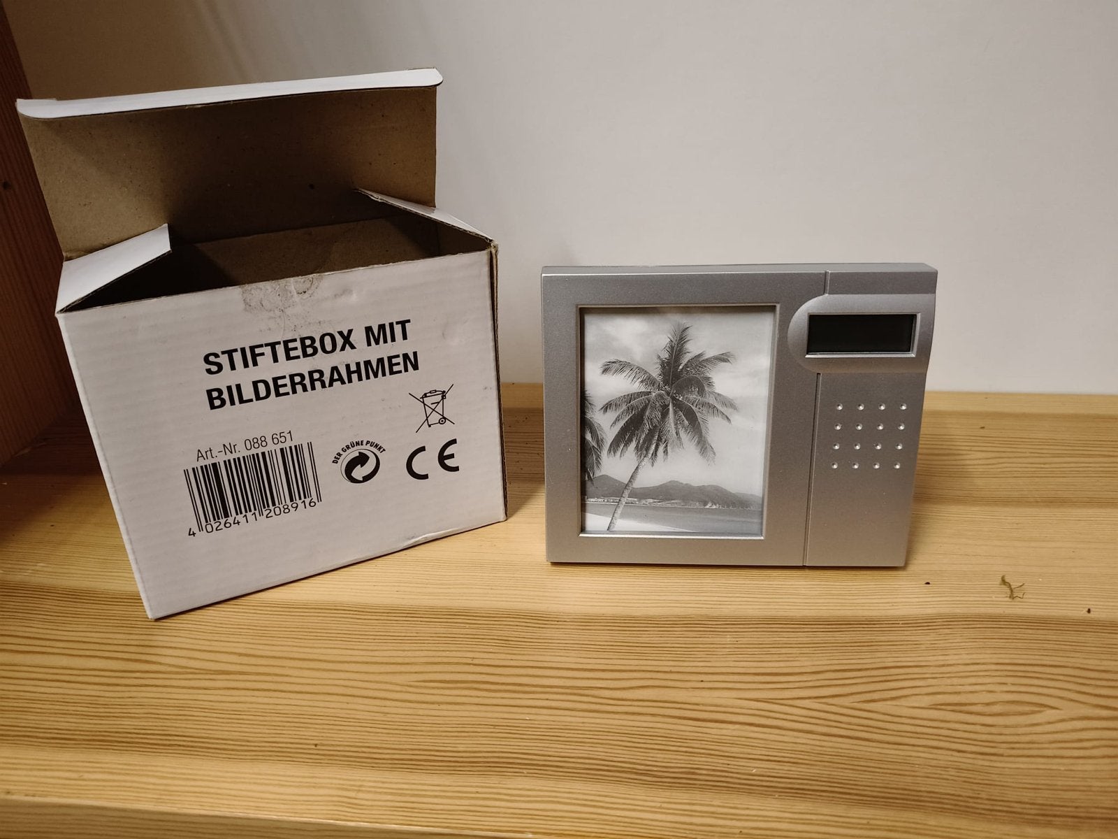 Stiftebox met fotolijstje en klokje - Zilver, Nieuw, Ophalen of Verzenden, Zilver, Metaal