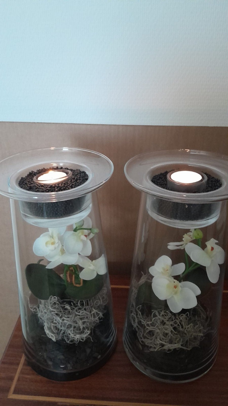 Decoratieve sierglazen met orchideeën en kaarsjes, Ophalen, Zo goed als nieuw, Glas