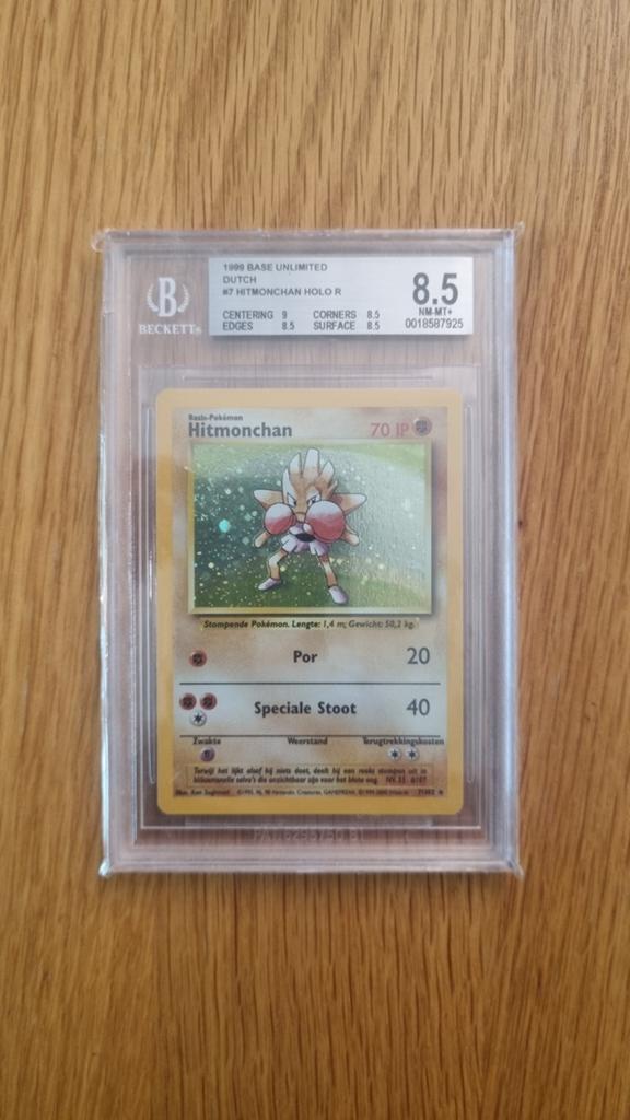 Pokemon Hitmonchan NL Base Set BGS 8.5 Holo Slab, Ophalen of Verzenden, Zo goed als nieuw, Losse kaart, Foil