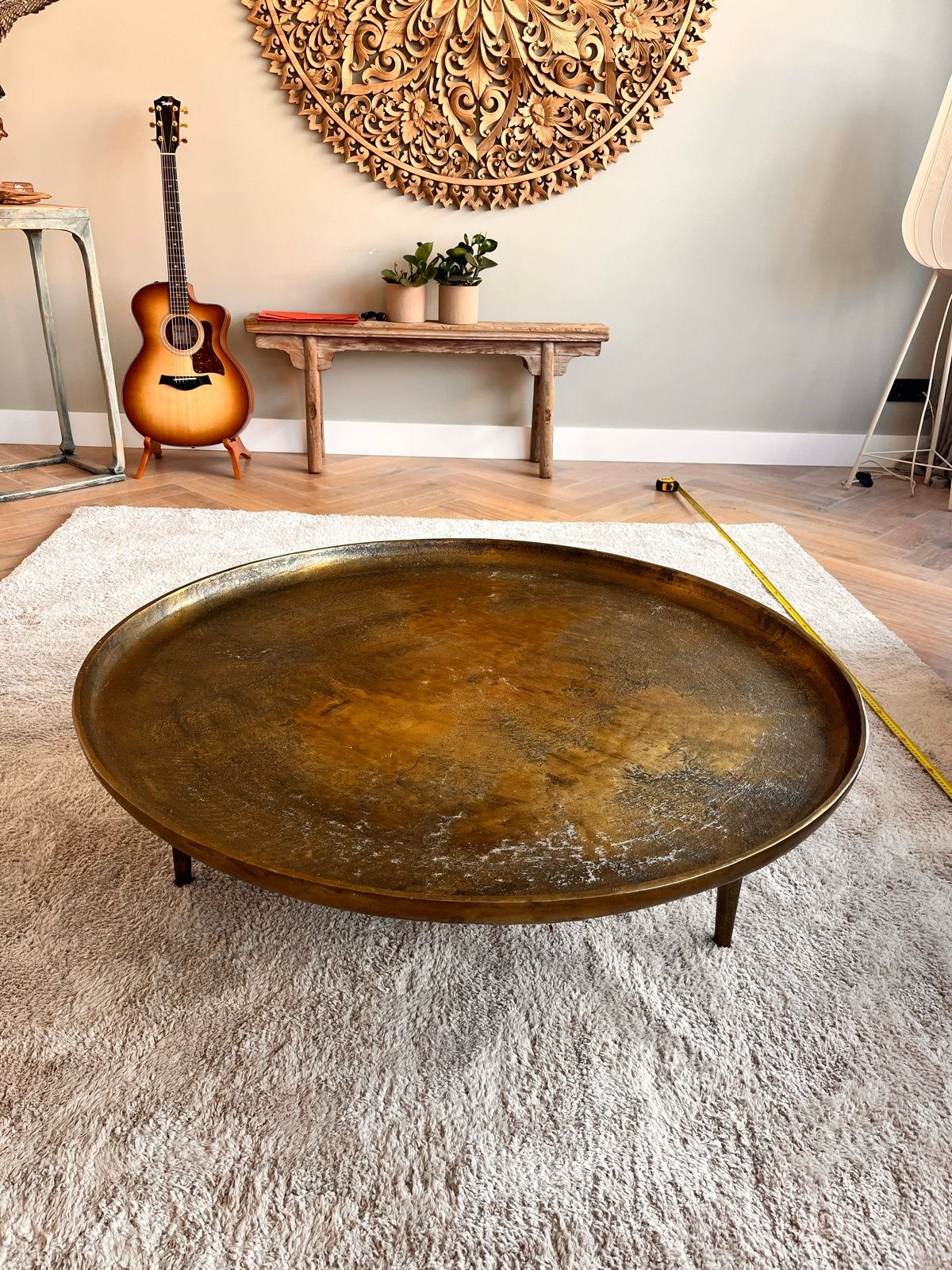 Luxe Salontafel Gietijzer Brons - Ø 1.00m, H 30cm, Ophalen, Gebruikt, 100 tot 150 cm, Rond