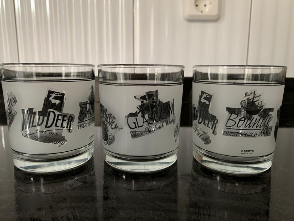 Set van 3 vintage whiskyglazen - Wild Deer, Glasgow, Bounty, Ophalen