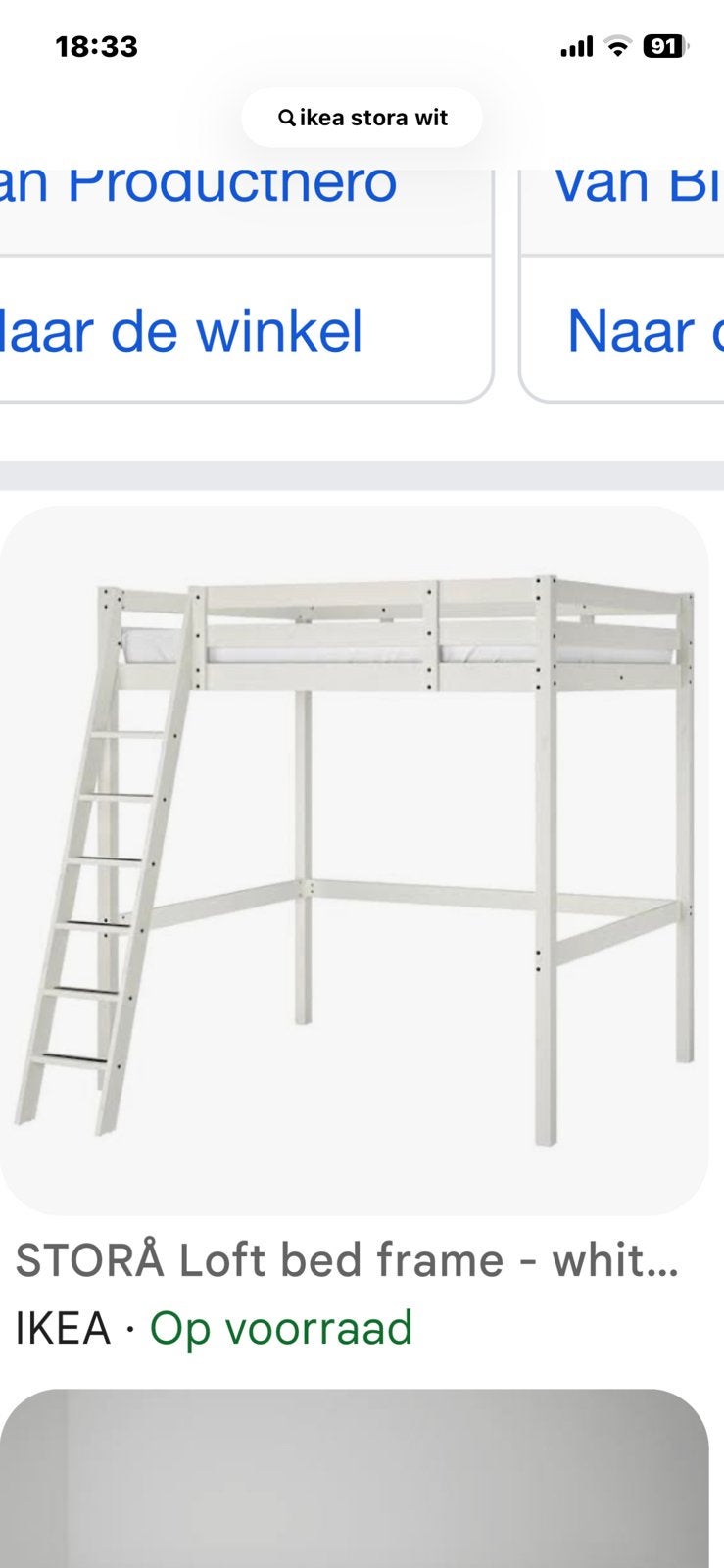 Stora hoogslaper, Ophalen, Eenpersoons, Zo goed als nieuw, 90 cm