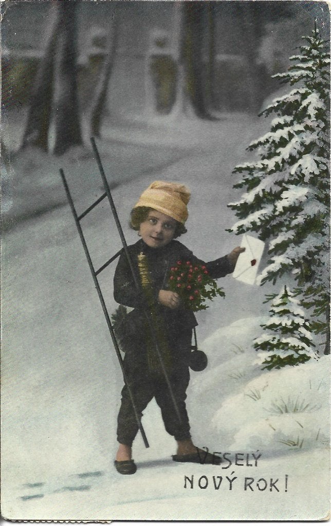 Antiek*Vesely Novy Rok* Kerst*Schoorsteenveger*Sneeuw, Ophalen of Verzenden, Voor 1920, Gelopen, Feest(dag)
