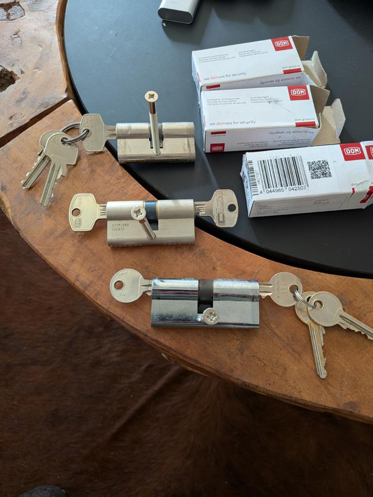 3x Cilinderslot 30/30 (DOM, IVANA, Onbekend) met sleutels, Ophalen of Verzenden, Rvs, Slot