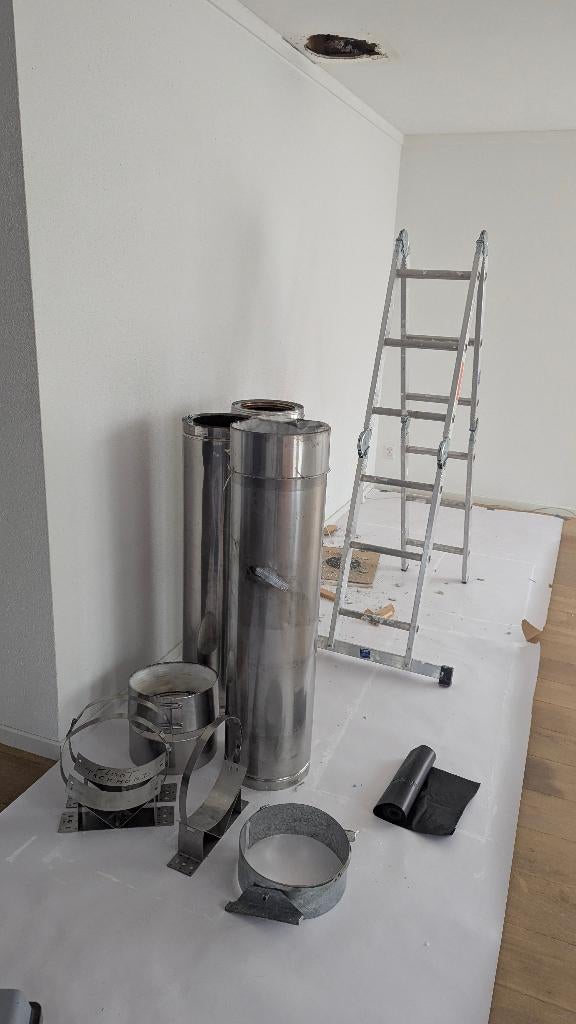 Dubbelwandige Kachelpijp / Rookkanaal + Schoorsteen voor dak, Ophalen, Gebruikt, Houtkachel, Inbouw