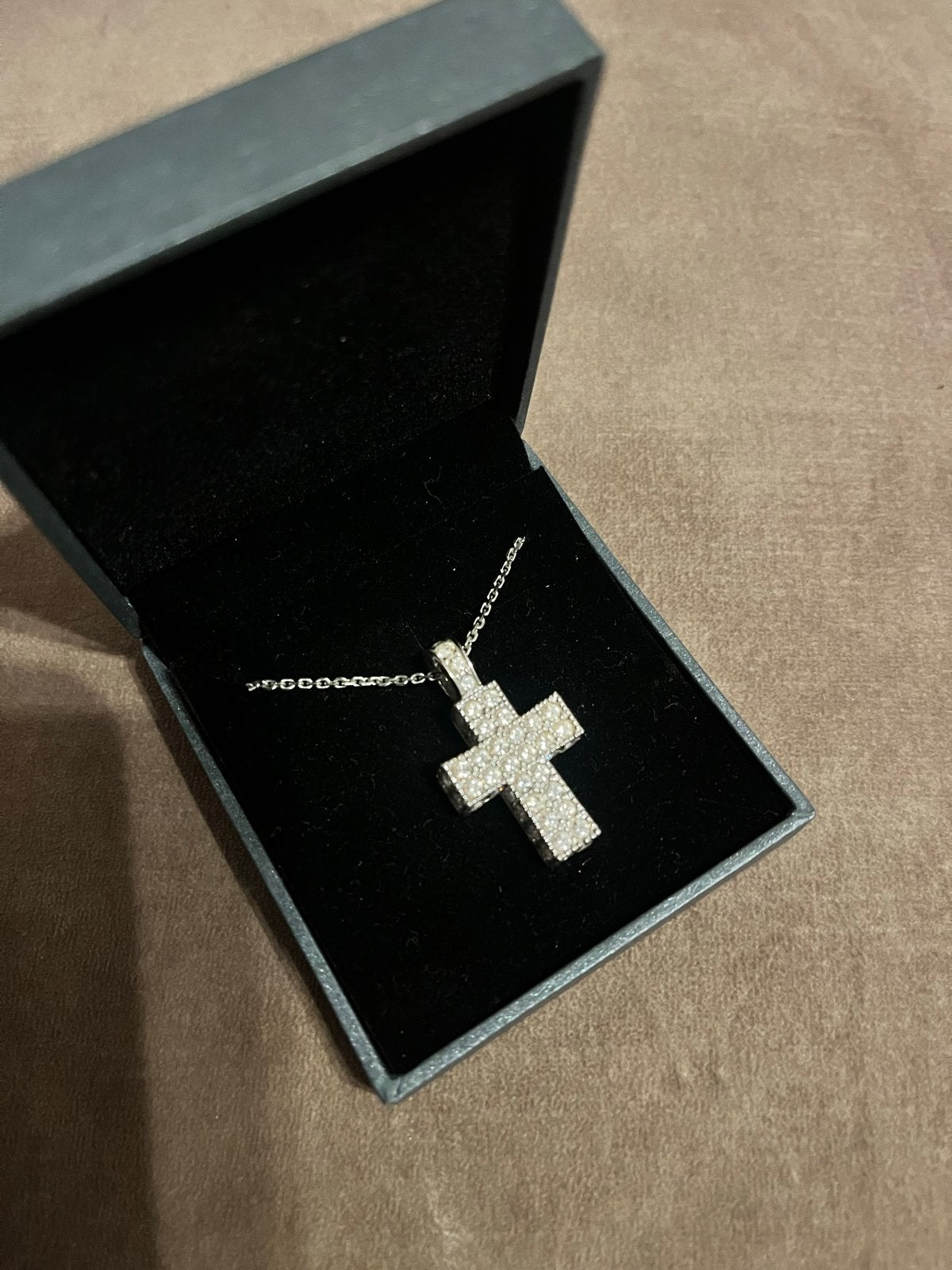 Swarovski Kruis Hanger met Ketting, Ophalen of Verzenden, Zo goed als nieuw, Zilver, Overige materialen