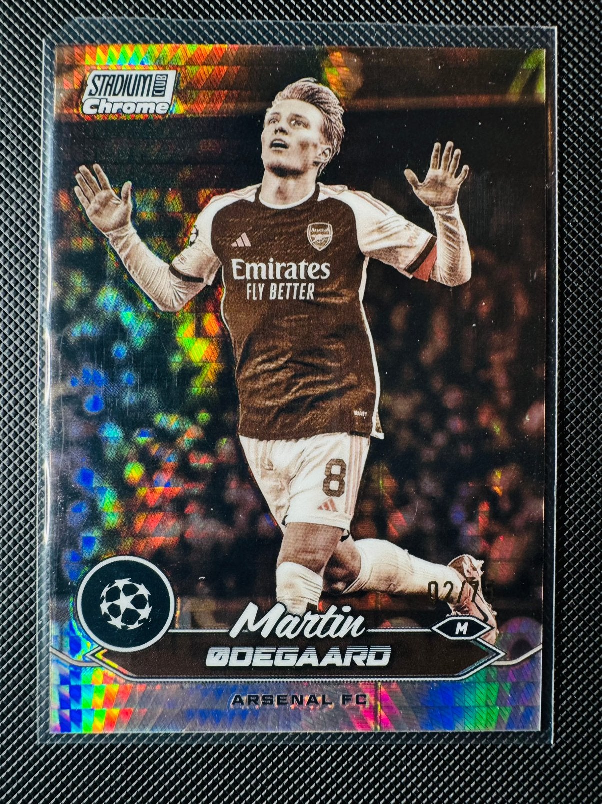 Topps Stadium Club Chrome Martin Ødegaard #8 /75 UEFA CL, Ophalen of Verzenden, Zo goed als nieuw, Plaatje
