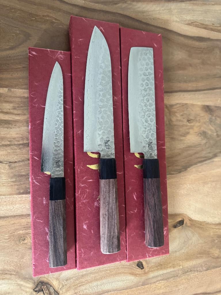 3 Kazoku Japanse Chikara messen, santoku, nakiri, groentemes, Overige typen, Ophalen of Verzenden, Zo goed als nieuw