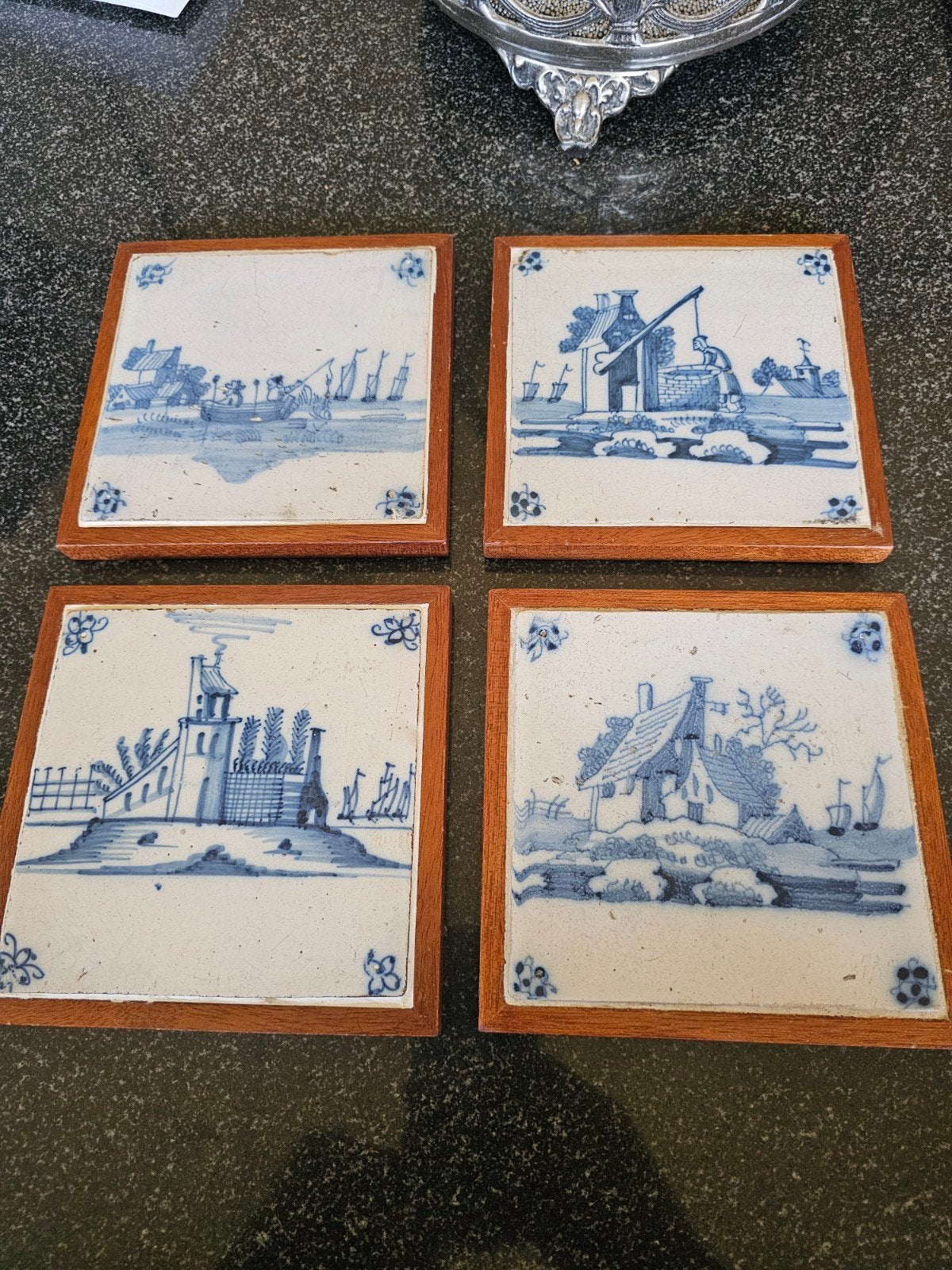 Set van 4 antieke 17e eeuwse Hollandse tegels, Ophalen of Verzenden