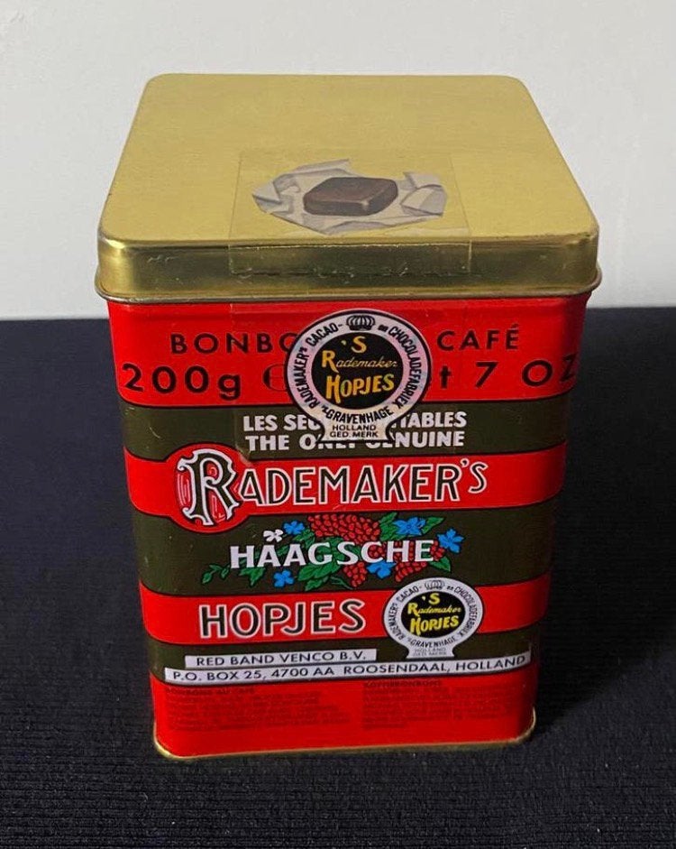 Blik van Rademakers Haagsche Hopjes. 200 gr. Hoogte 11 cm., Ophalen of Verzenden, Zo goed als nieuw, Overige, Overige merken