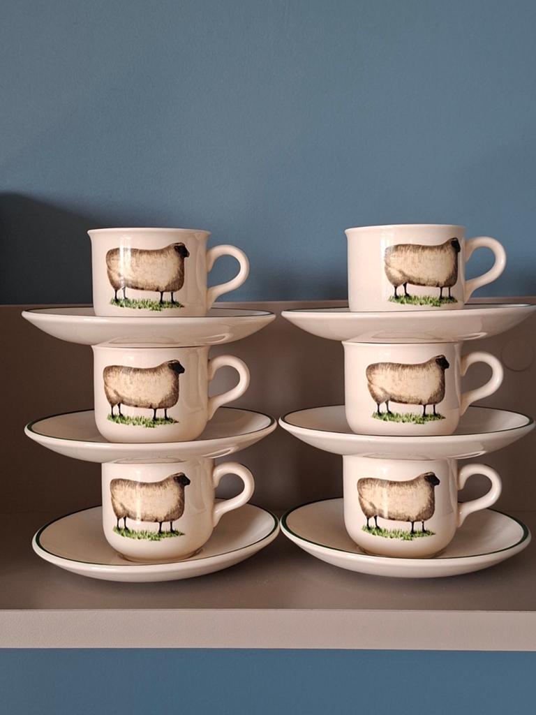 6x Cloverleaf 'cottagecore' kop en schotels met schapen, Ophalen of Verzenden
