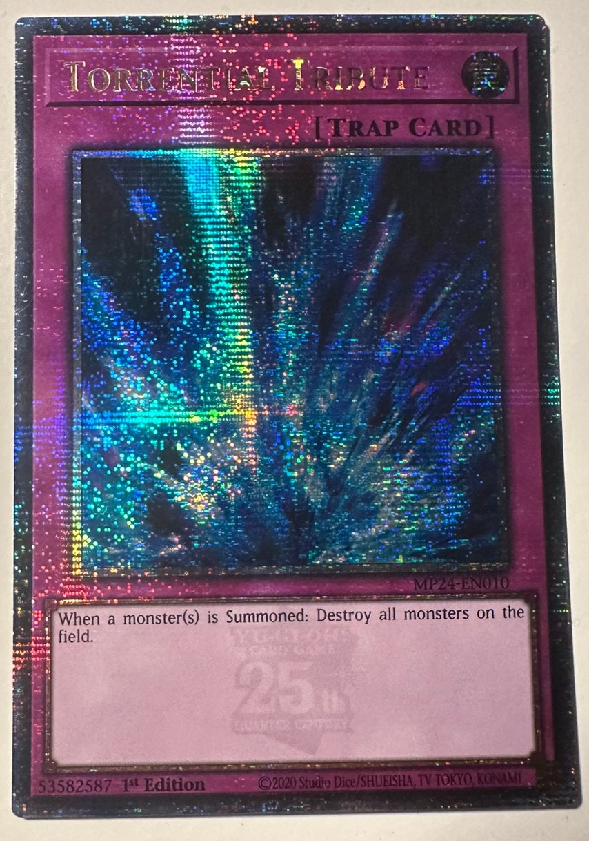 Yu-Gi-Oh! Torrential Tribute MP24 1st QCSR Quartercentury !, Ophalen of Verzenden, Zo goed als nieuw, Losse kaart, Foil