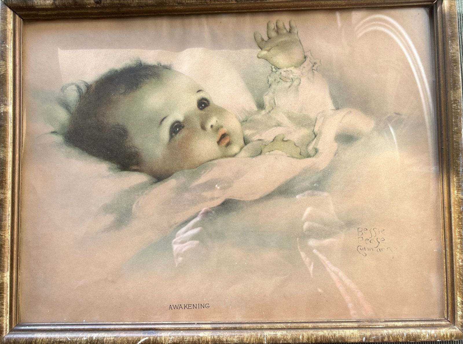 Vintage Bessie Pease Gutmann 'Awakening' Baby Print, Antiek en Kunst, Ophalen, Portret of Personen, Klassiek, Print