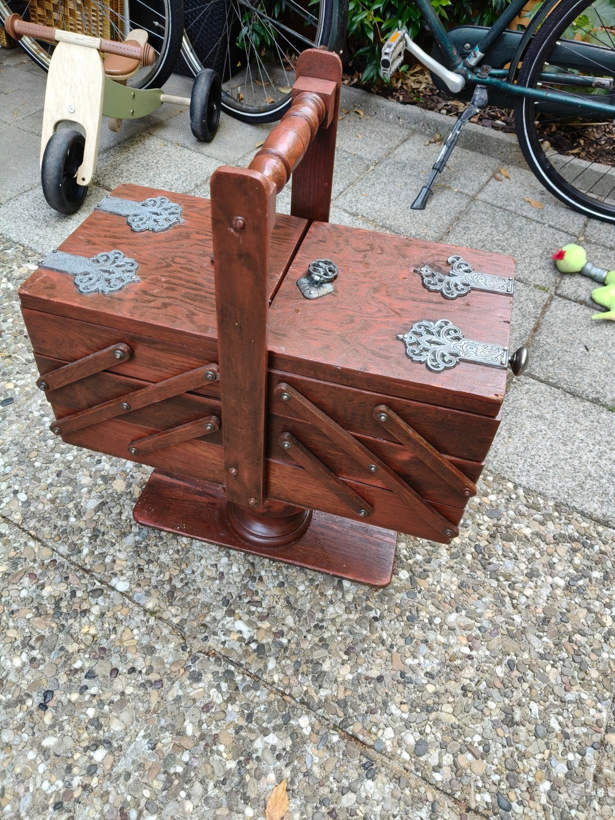 Vintage houten naaidoos, Ophalen, Gebruikt, Overige typen