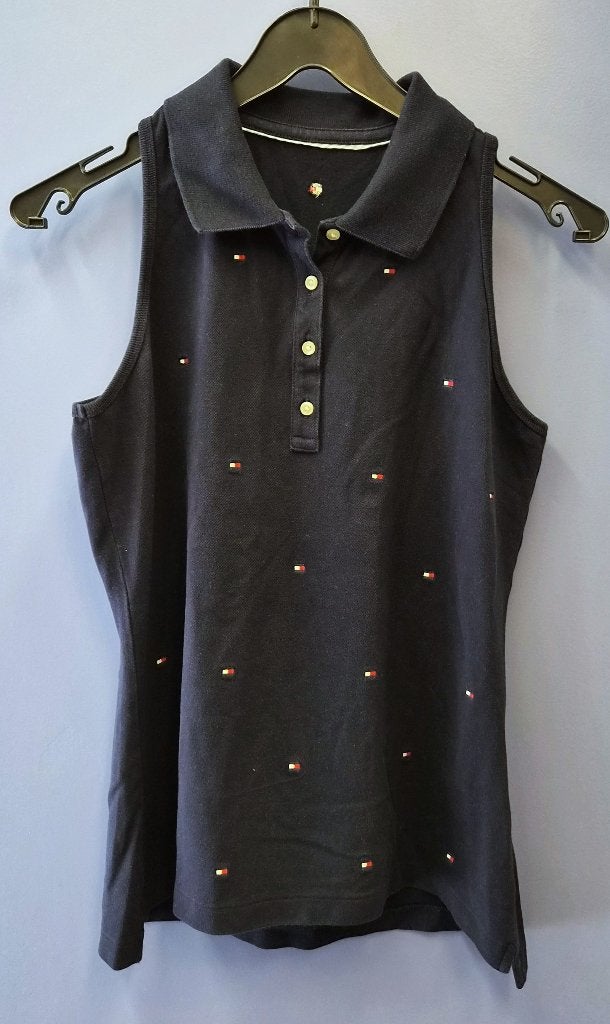 Tommy Hilfiger mouwloze polo donkerblauw+ logos mt M 51537, Maat 38/40 (M), Herengracht 433, 1017 BP Amsterdam, Nederland, Blauw