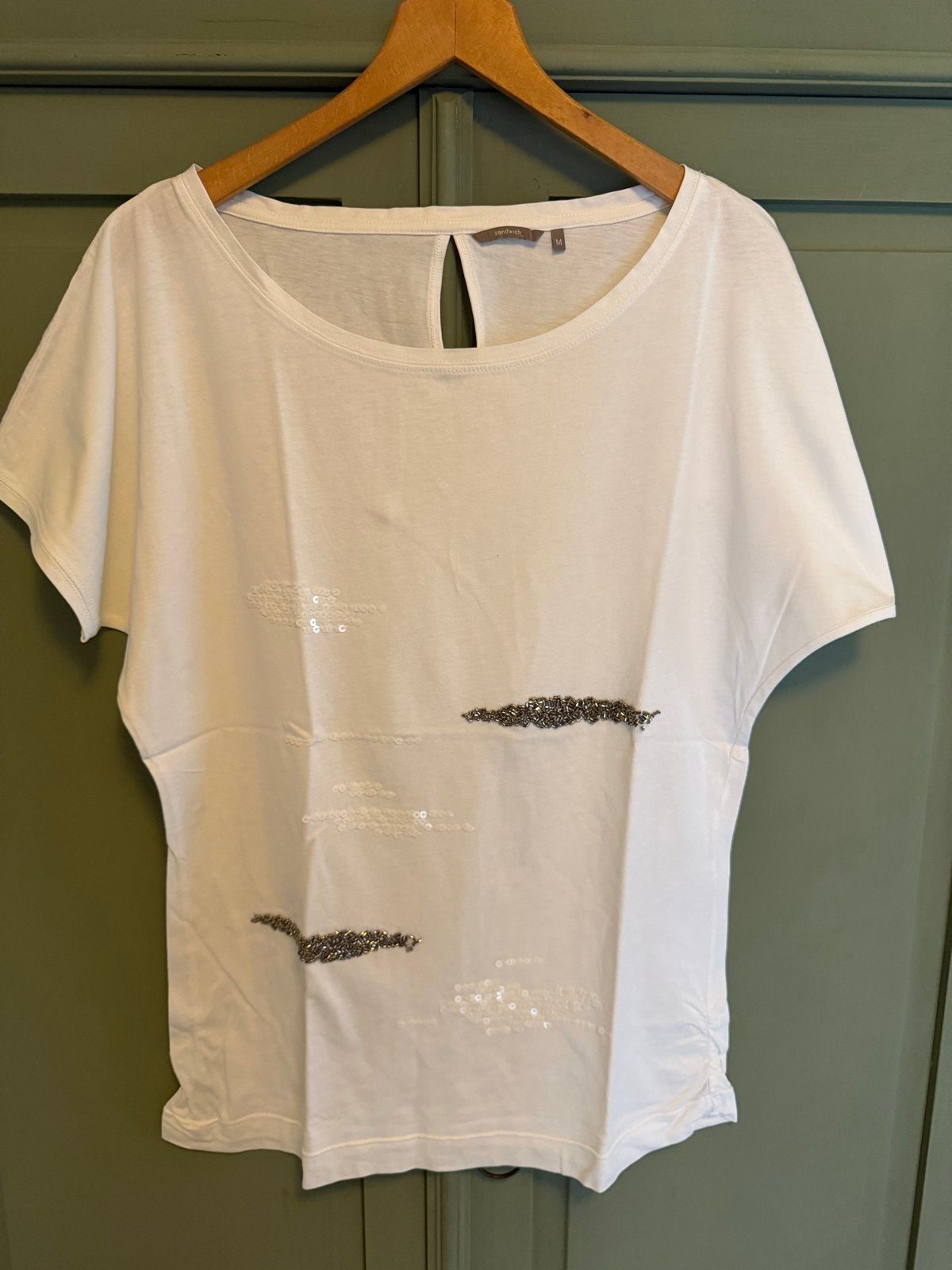 Wit T-shirt van Sandwich met pailletten - Maat M, Kleding | Dames, Maat 38/40 (M), Wit, Ophalen of Verzenden, Zo goed als nieuw