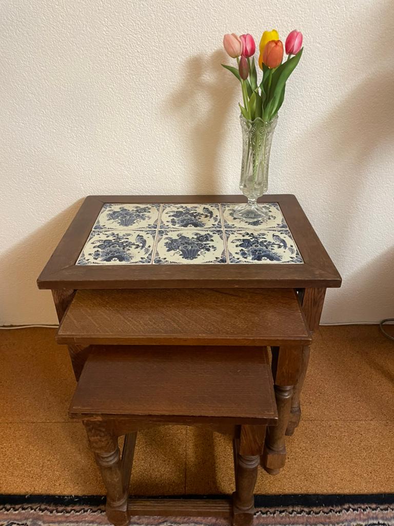 Retro vintage mimiset Delftsblauw bijzettafeltjes, Ophalen of Verzenden