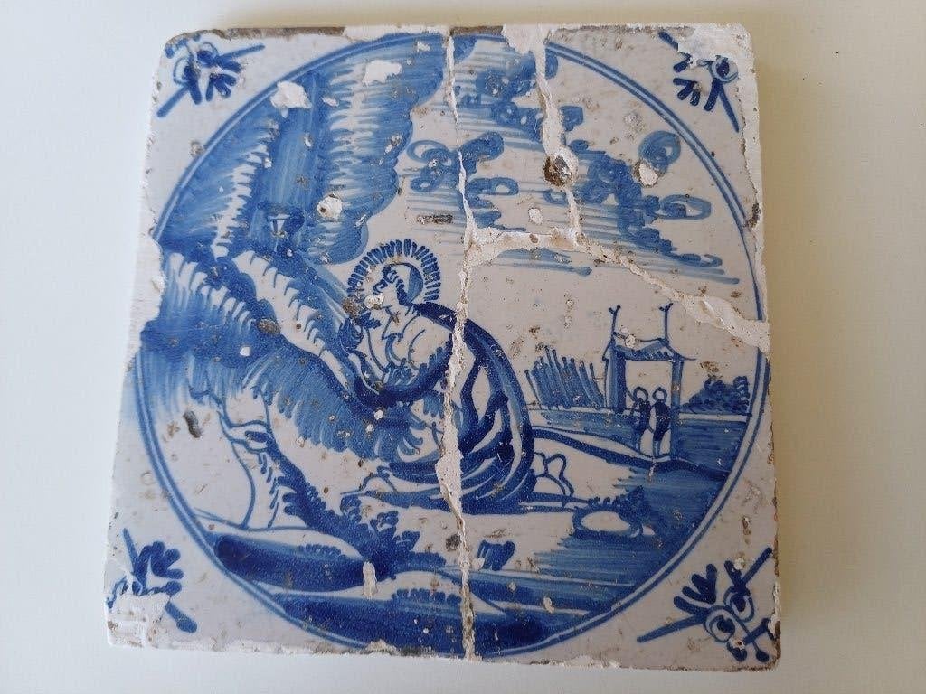 Antiek 18e eeuwse Delftse tegel - Bijbels onderwerp, Antiek en Kunst, Ophalen