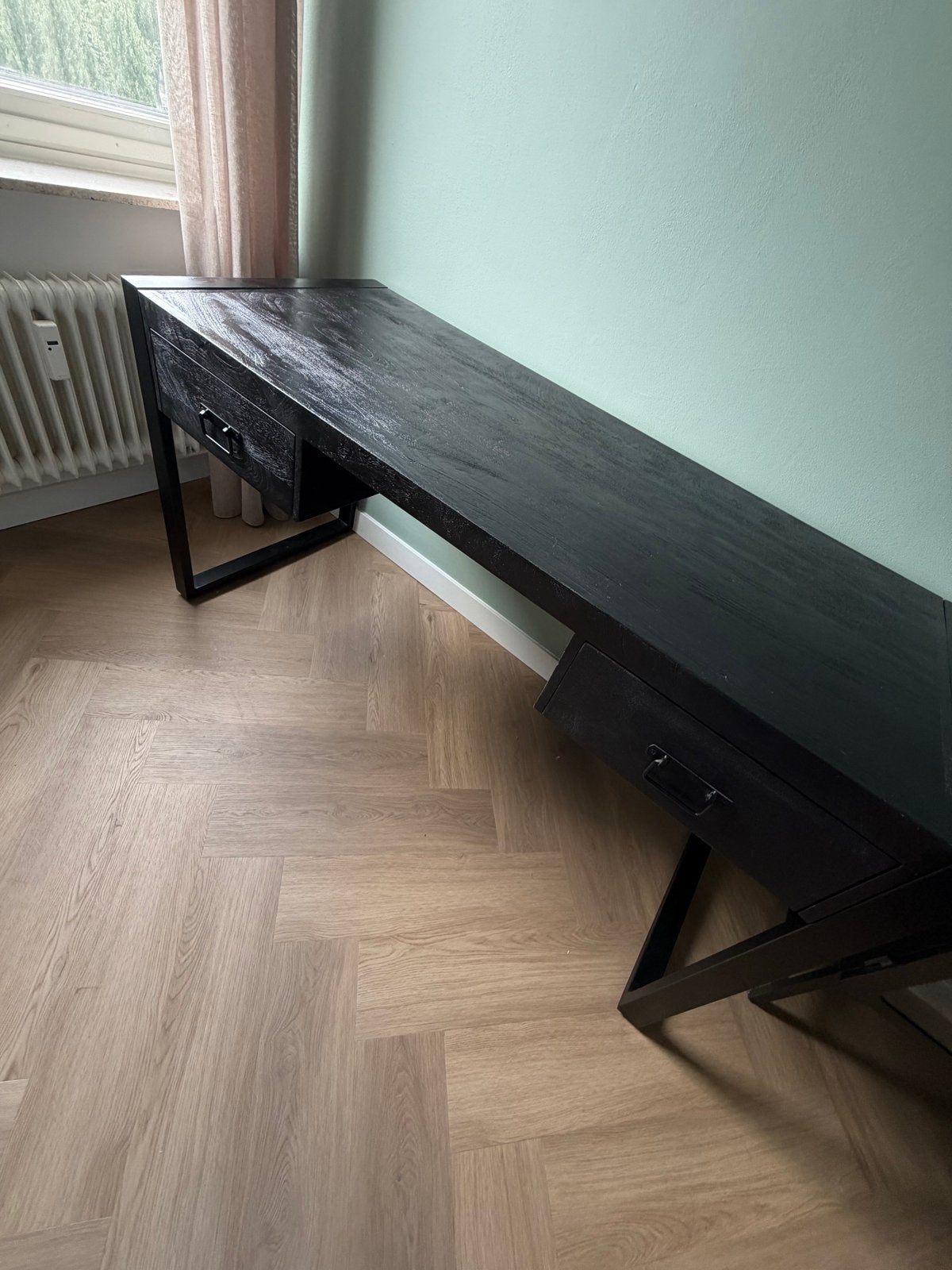 Zwart houten bureau met lades, Ophalen, Zwart, Gebruikt, Overige merken
