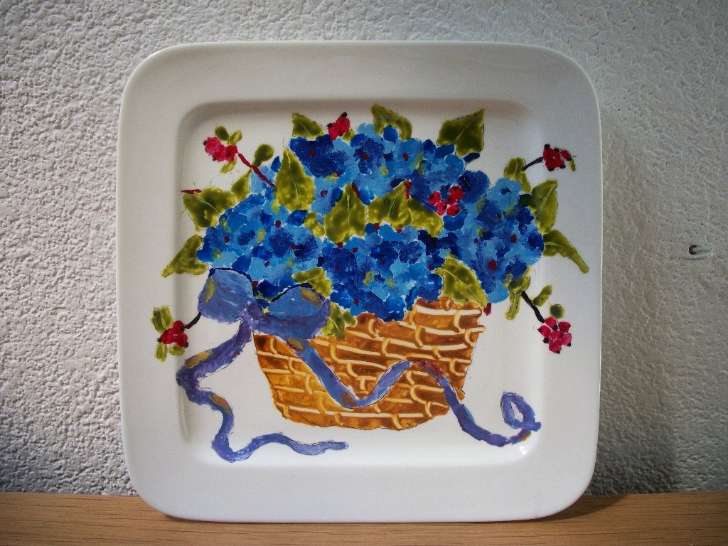 Decoratie bord - Mand met Hortensia's - Blauw - nieuw, Blauw, Nieuw, Ophalen of Verzenden, Landelijk