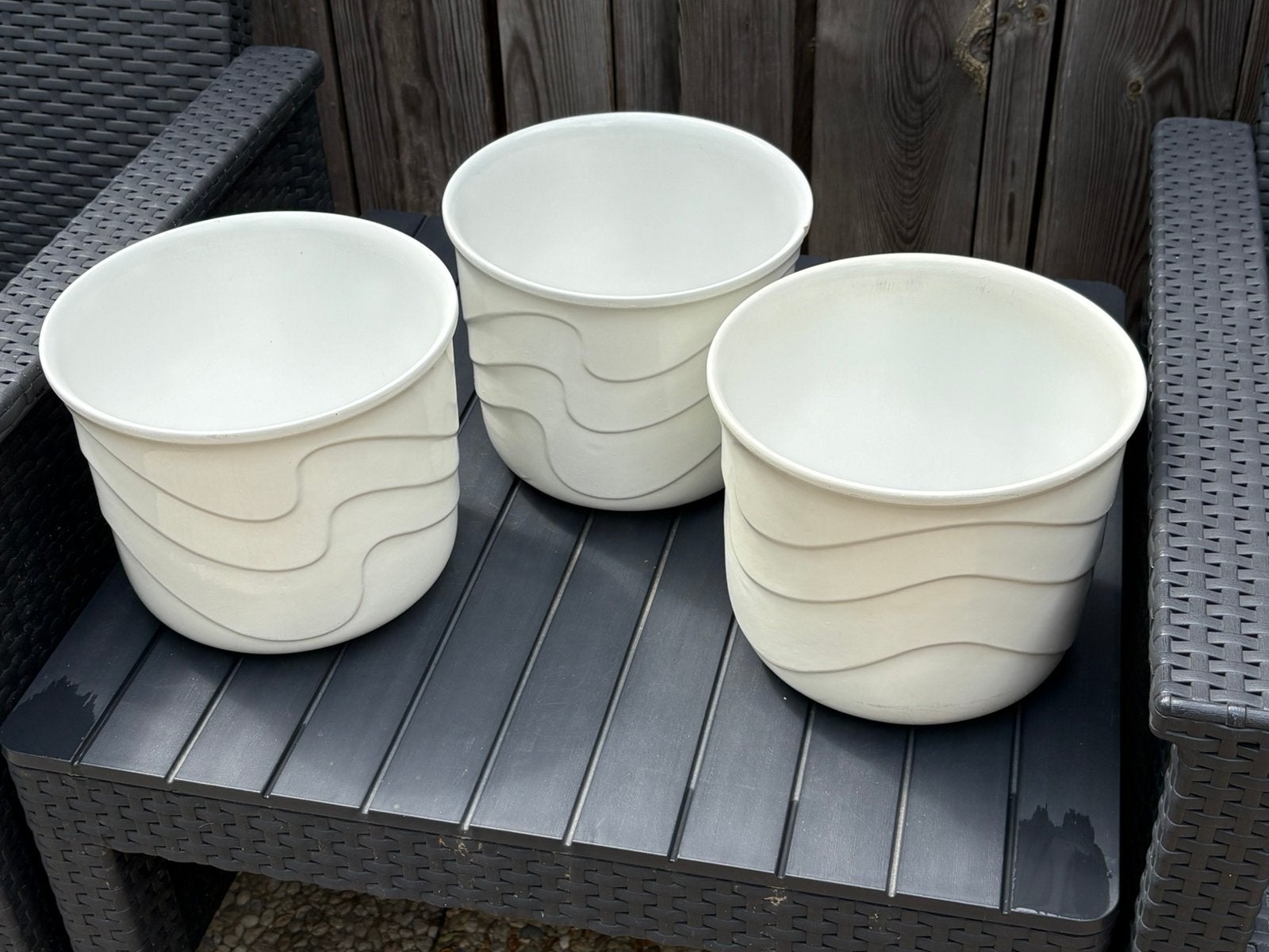 Zeer mooie grote stenen overpotten van 5 liter, Tuin en Terras, Bloempotten, Steen, Rond, Ophalen of Verzenden, Zo goed als nieuw