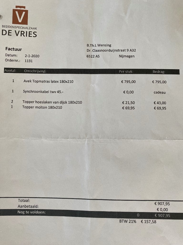 Topdekmatras, Ophalen, 210 cm, Tweepersoons, Zo goed als nieuw