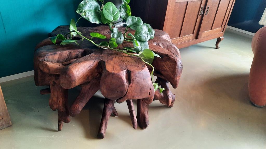 teak wortelhouten tafel 2 tafel in één, Huis en Inrichting, Ophalen