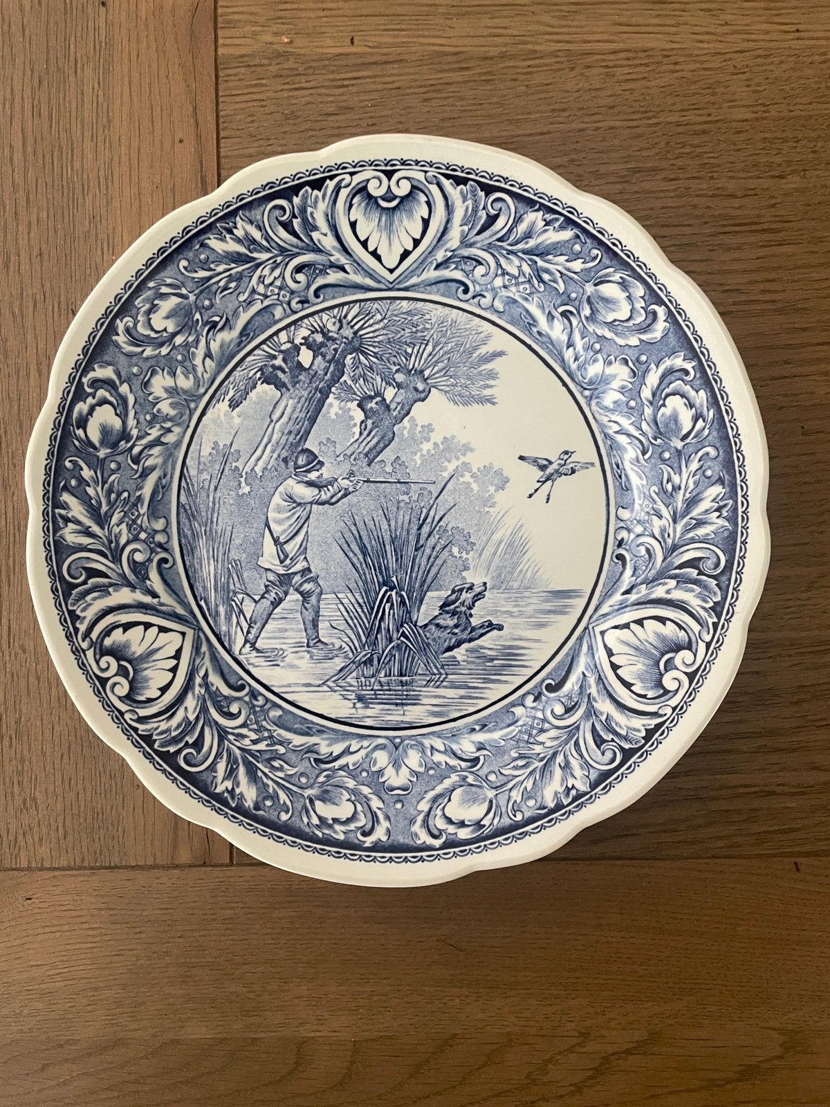 Delfts blauw wandbord jachtbord met jachttafereel, Antiek en Kunst, Ophalen of Verzenden