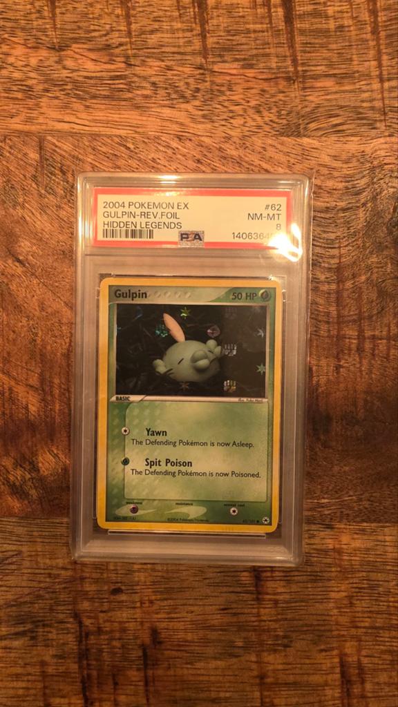 2004 Pokémon EX Gulpin-Rev Foil Hidden Legends PSA 8, Ophalen of Verzenden, Zo goed als nieuw, Losse kaart, Foil
