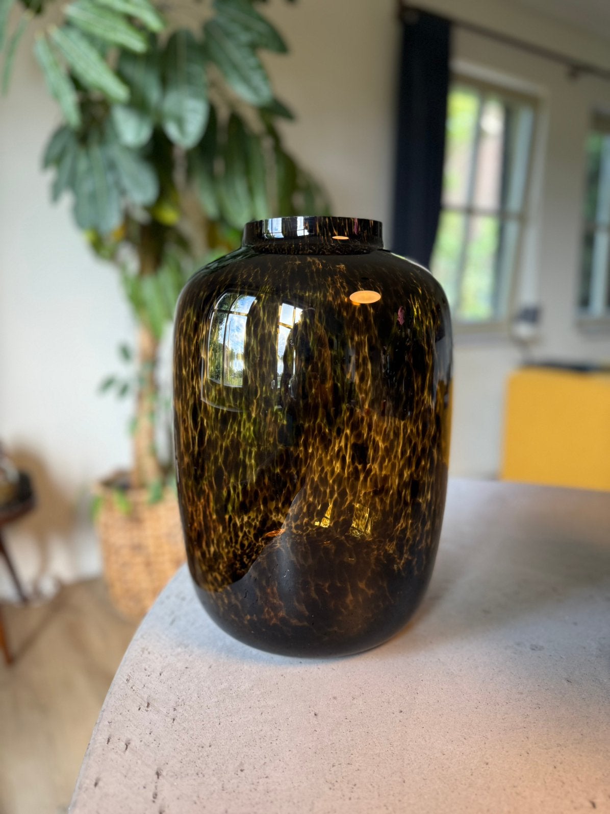 Glazen vaas Luipaard print, Ophalen of Verzenden, Zo goed als nieuw, Glas