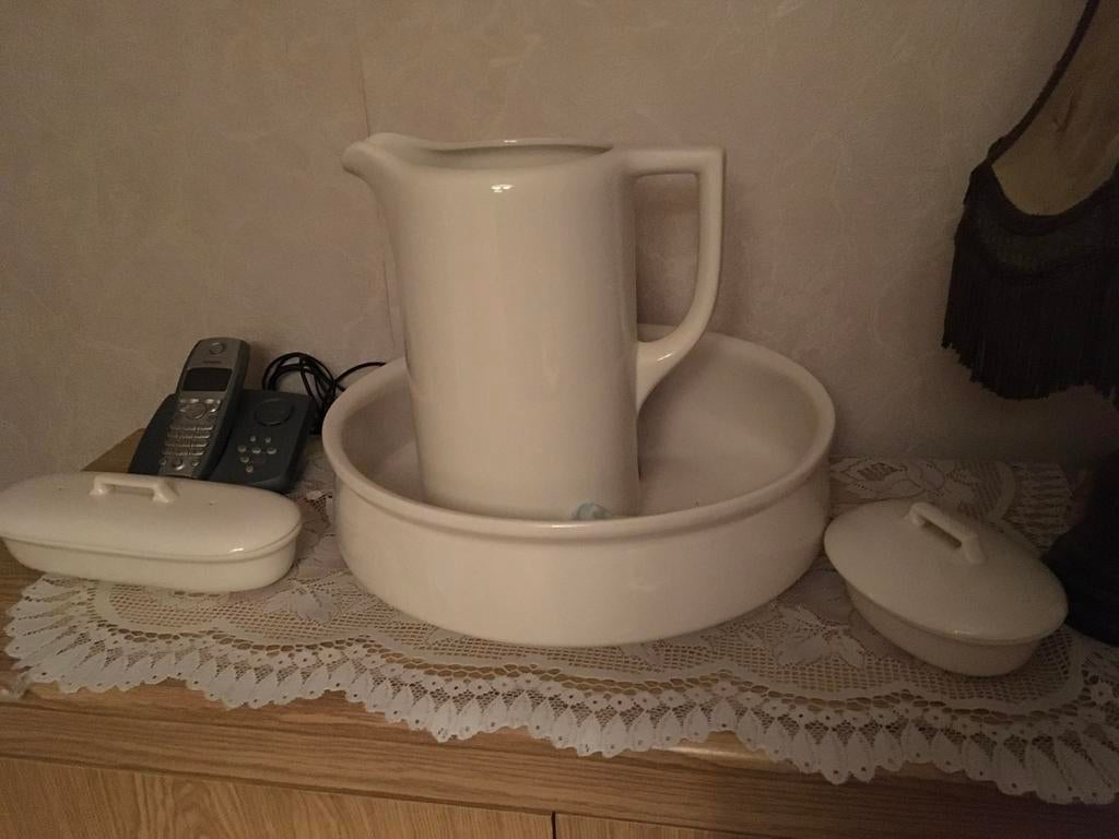 Te koop 5 delig lampedstel van Keramiek Maastricht, Antiek en Kunst, Antiek | Keramiek en Aardewerk, Ophalen