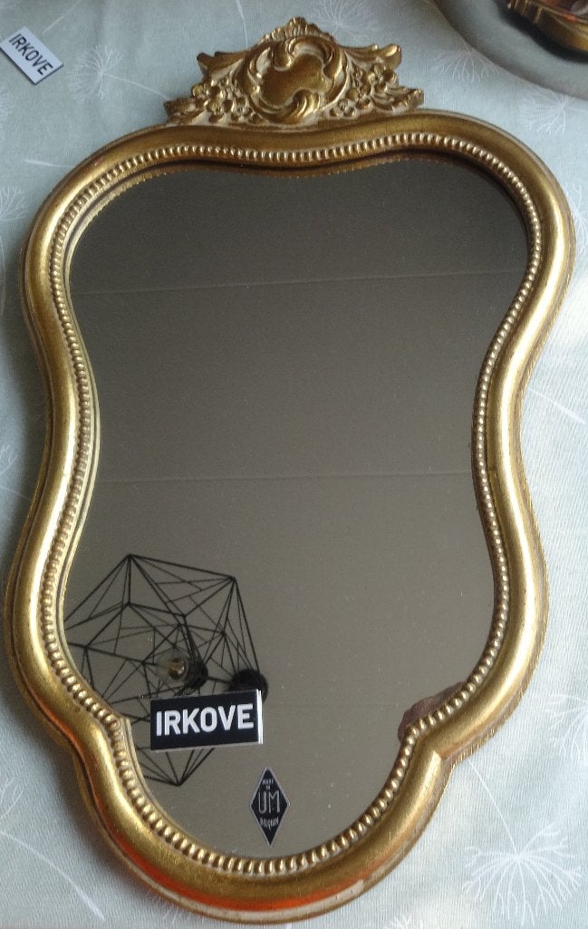 FRAAIE HOUTEN SPIEGEL VERGULD * Belgie *, Antiek en Kunst, Antiek | Spiegels, Verzenden, Rechthoekig, Minder dan 50 cm, Minder dan 100 cm