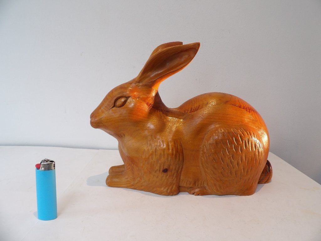 Gaaf groot Konijn Hout, Deco Novo, Spanje 70/80er jaren, Ophalen of Verzenden, Zoogdier, 20 - 50 cm, Beeld