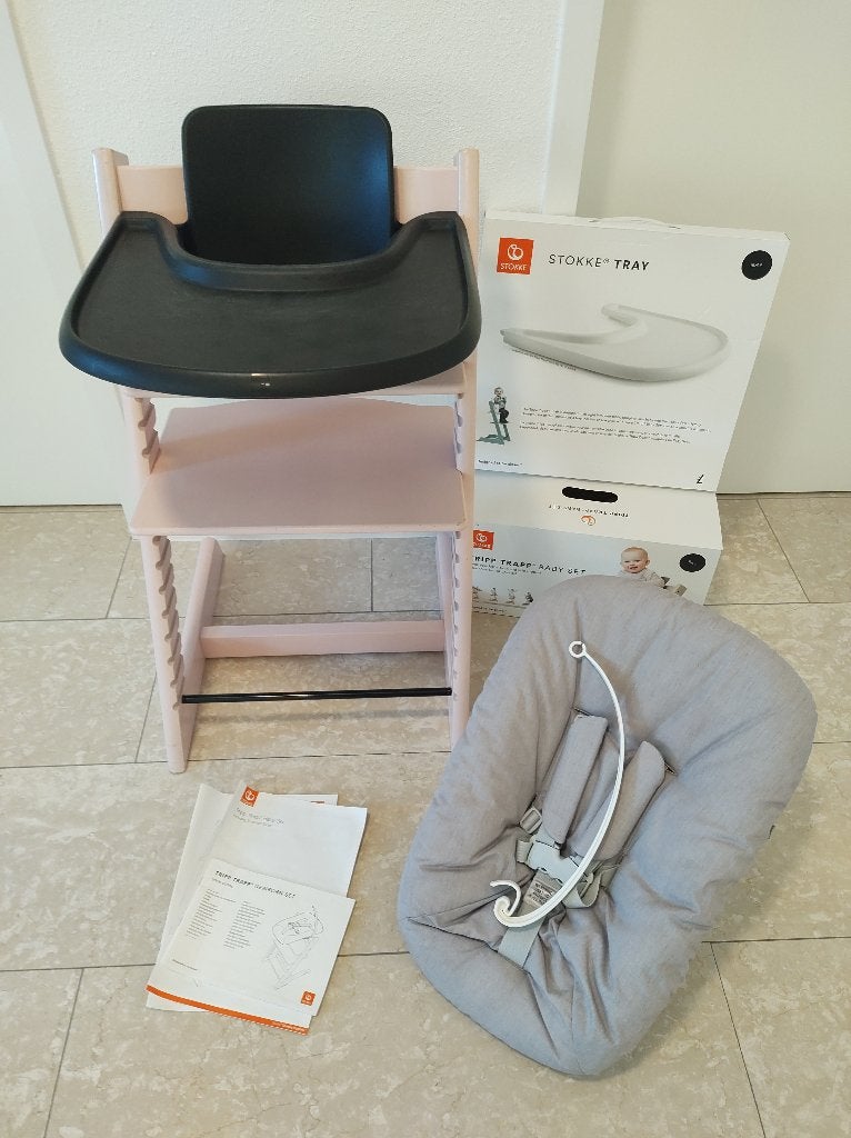 Stokke Tripp Trapp + Baby Set + Tray + Newborn ALLES SCHOON!, Ophalen, Gebruikt, Meegroeistoel, Aanschuifbaar