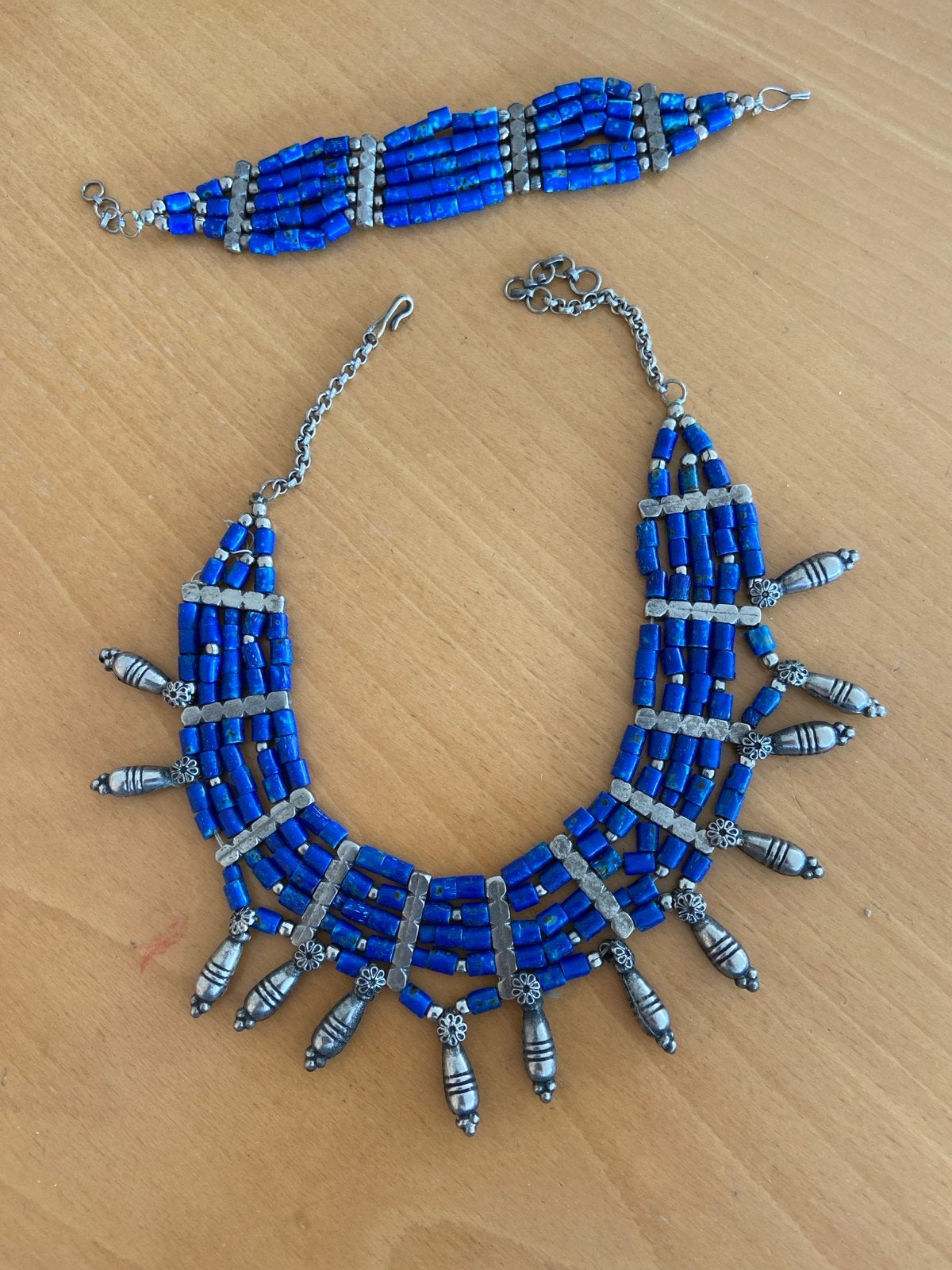 Lapis Lazuli Halsketting en Armband Set, Gebruikt, Blauw, Ophalen of Verzenden, Steen of Mineraal