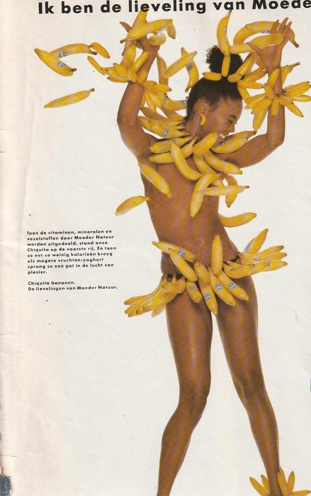 Retro reclame 1987 Chiquita bananen bijna naakte vrouw, Verzamelen, Verzenden, Overige typen