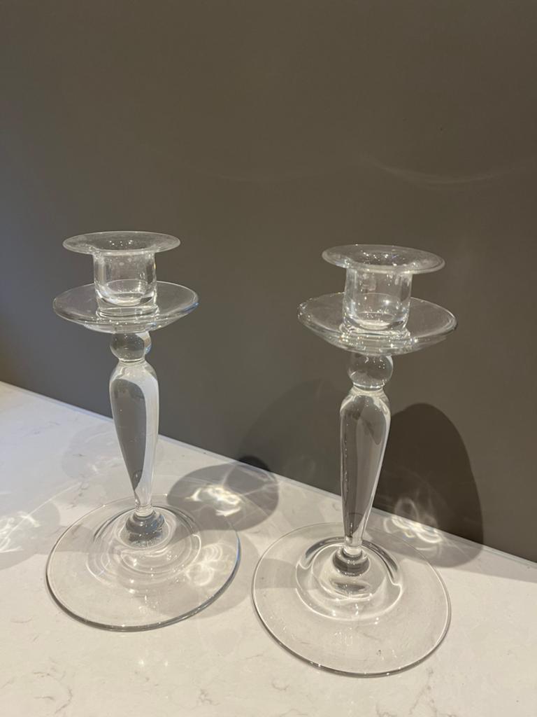 Set van 2 kandelaars AD Copier voor glasfabriek leerdam, Antiek en Kunst, Ophalen, Glas
