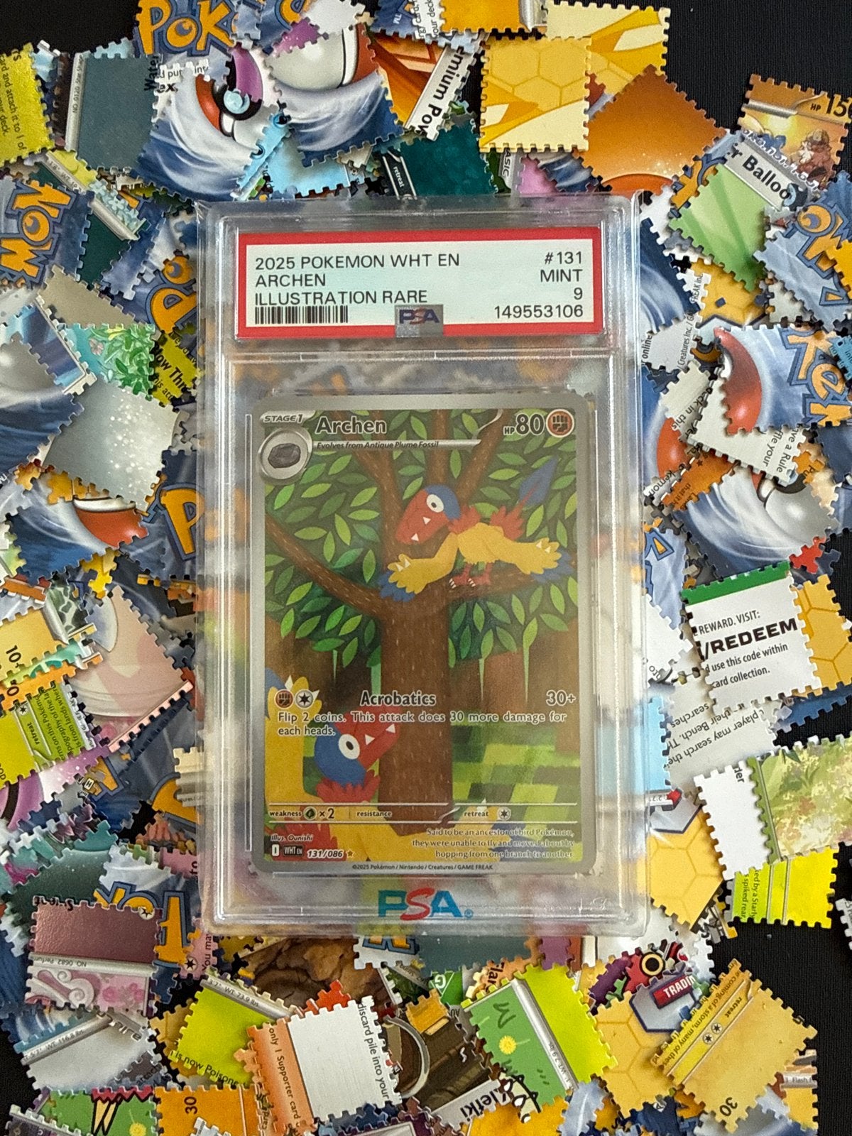 PSA 9 MINT Archen 2025 Pokemon WHT EN #131 Illustration Rare, Ophalen of Verzenden, Zo goed als nieuw, Losse kaart