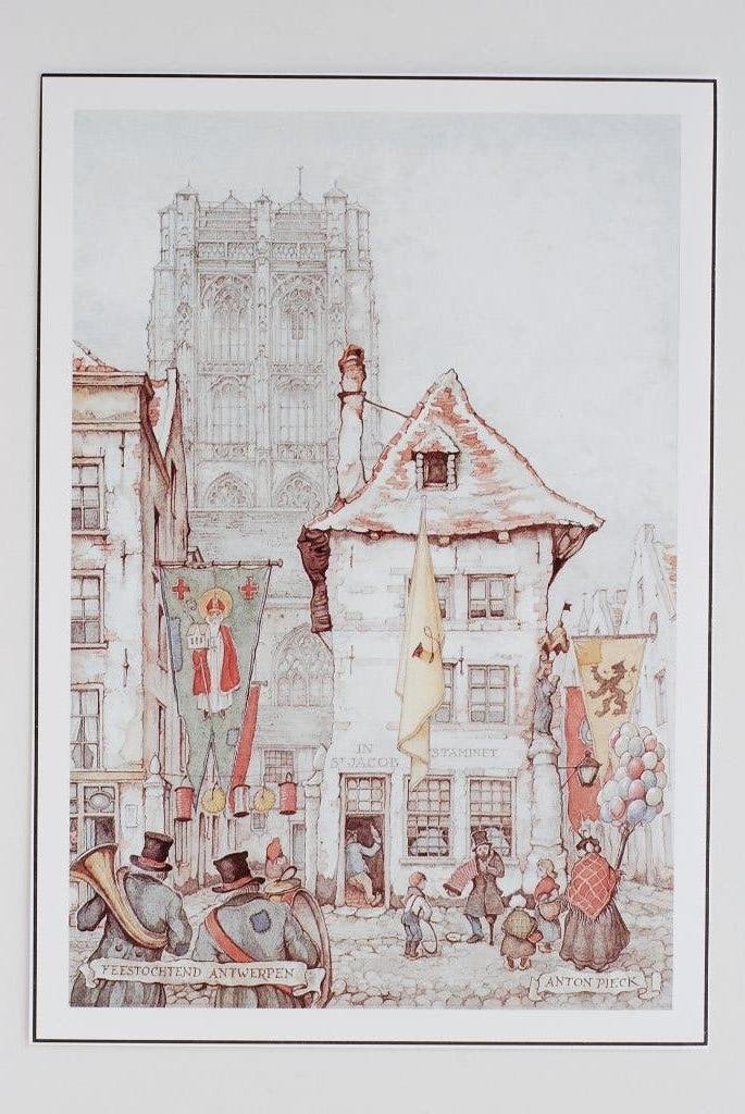 Feestochtend Antwerpen - Anton Pieck, Verzenden, 1980 tot heden, Zo goed als nieuw, Prent