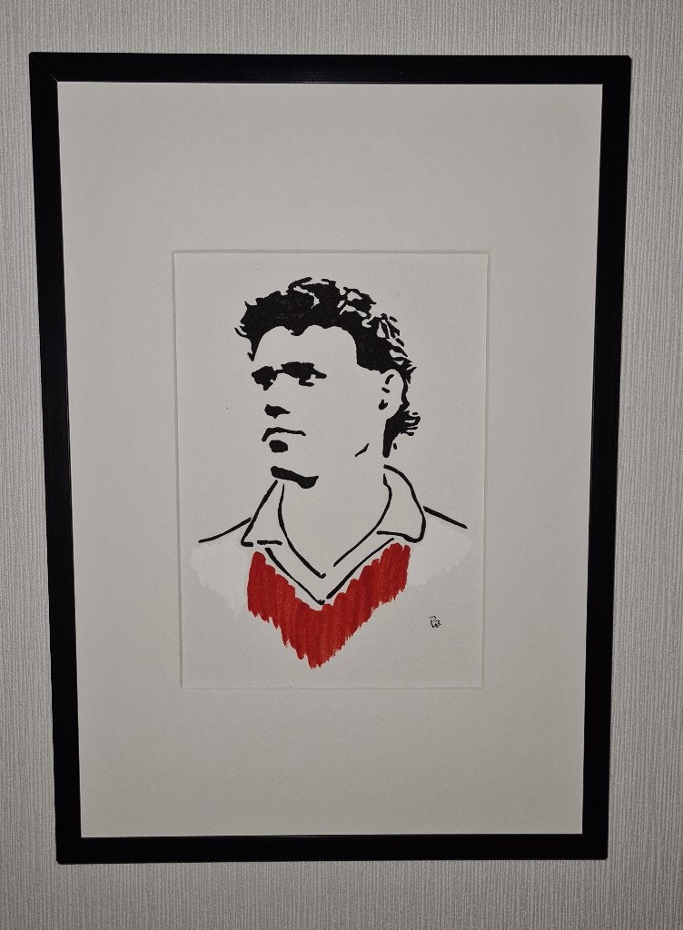 Marco van Basten A (linodruk in zwarte aluminium lijst), Minder dan 50 cm, Oorspronkelijke maker, Nieuw, Ophalen of Verzenden