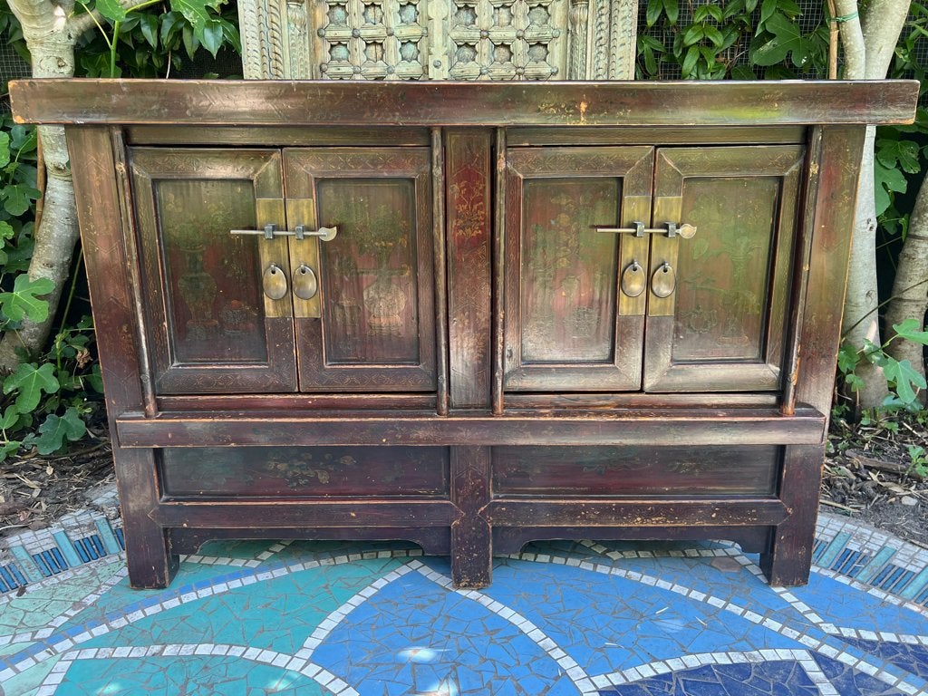 Chinees kast tv dressoir Chinese handbeschilderd beschilderd, Verburgt Vintage, Gebruikt, 100 tot 150 cm, Ophalen of Verzenden